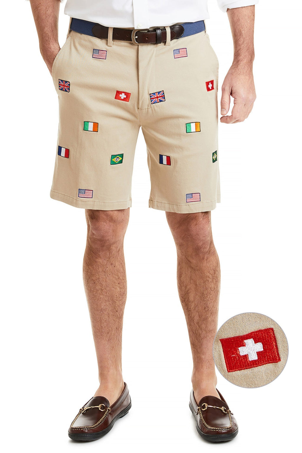 Cisco Short Stretch Twill Khaki with World Cup MENS EMBROIDERED SHORTS Castaway Nantucket Island