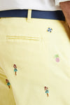 Cisco Short Stretch Twill Neon Yellow with Hula Girl & Pineapple MENS EMBROIDERED SHORTS Castaway Nantucket Island