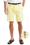 Cisco Short Stretch Twill Neon Yellow with Hula Girl & Pineapple MENS EMBROIDERED SHORTS Castaway Nantucket Island