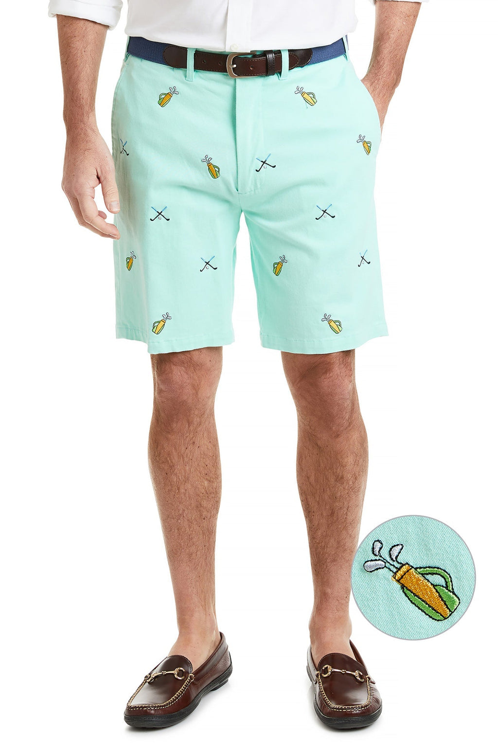 Cisco Short Stretch Twill Seagrass with Golf Bag & Crossed Clubs MENS EMBROIDERED SHORTS Castaway Nantucket Island