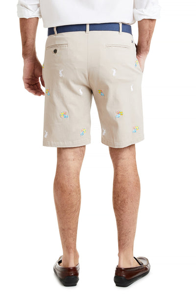 Cisco Short Stretch Twill Stone with Easter Eggs & Bunny MENS EMBROIDERED SHORTS Castaway Nantucket Island