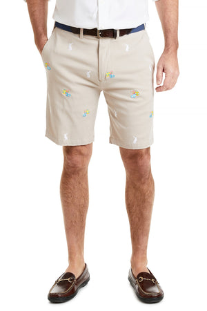 Cisco Short Stretch Twill Stone with Easter Eggs & Bunny MENS EMBROIDERED SHORTS Castaway Nantucket Island