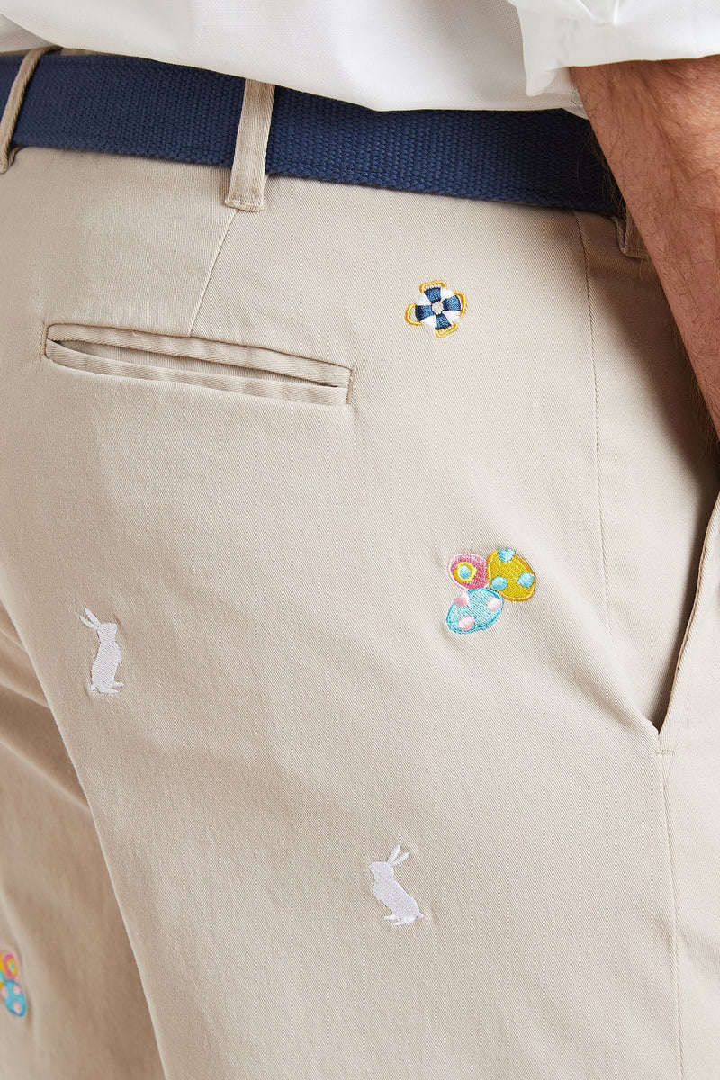 Cisco Short Stretch Twill Stone with Easter Eggs & Bunny MENS EMBROIDERED SHORTS Castaway Nantucket Island