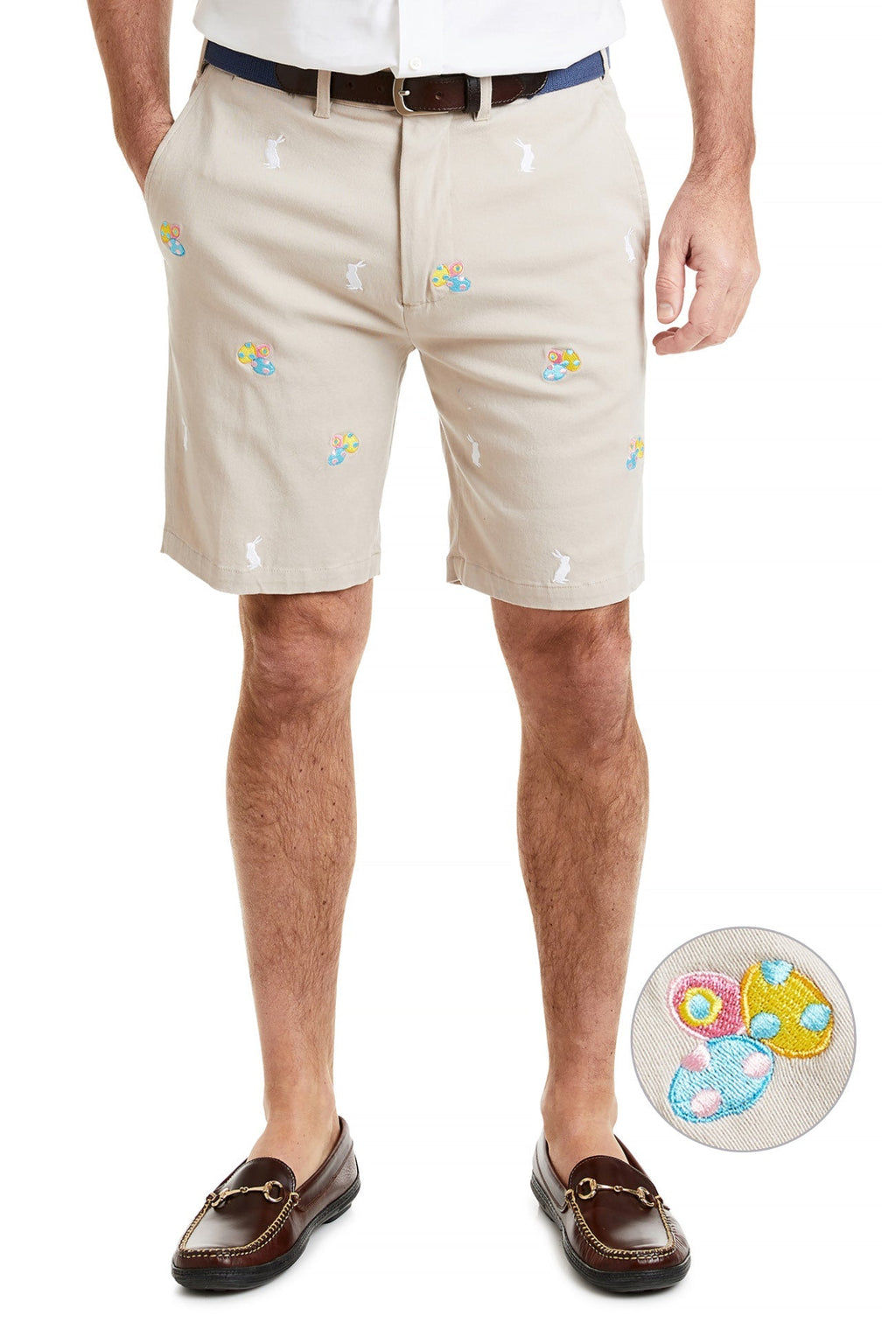 Cisco Short Stretch Twill Stone with Easter Eggs & Bunny MENS EMBROIDERED SHORTS Castaway Nantucket Island