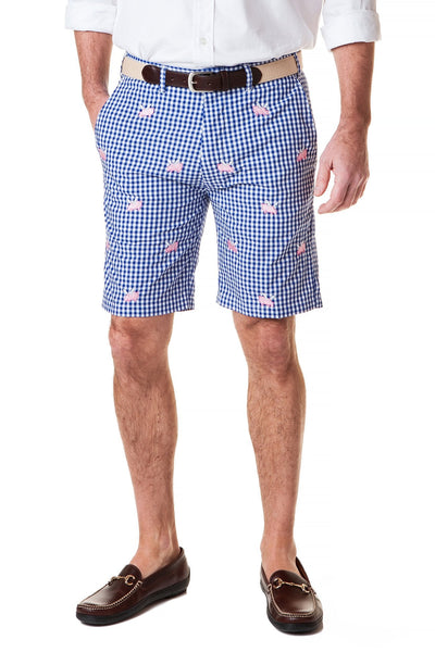 Cisco Short Wide Gingham Royal with Flying Pig - Castaway Nantucket Island