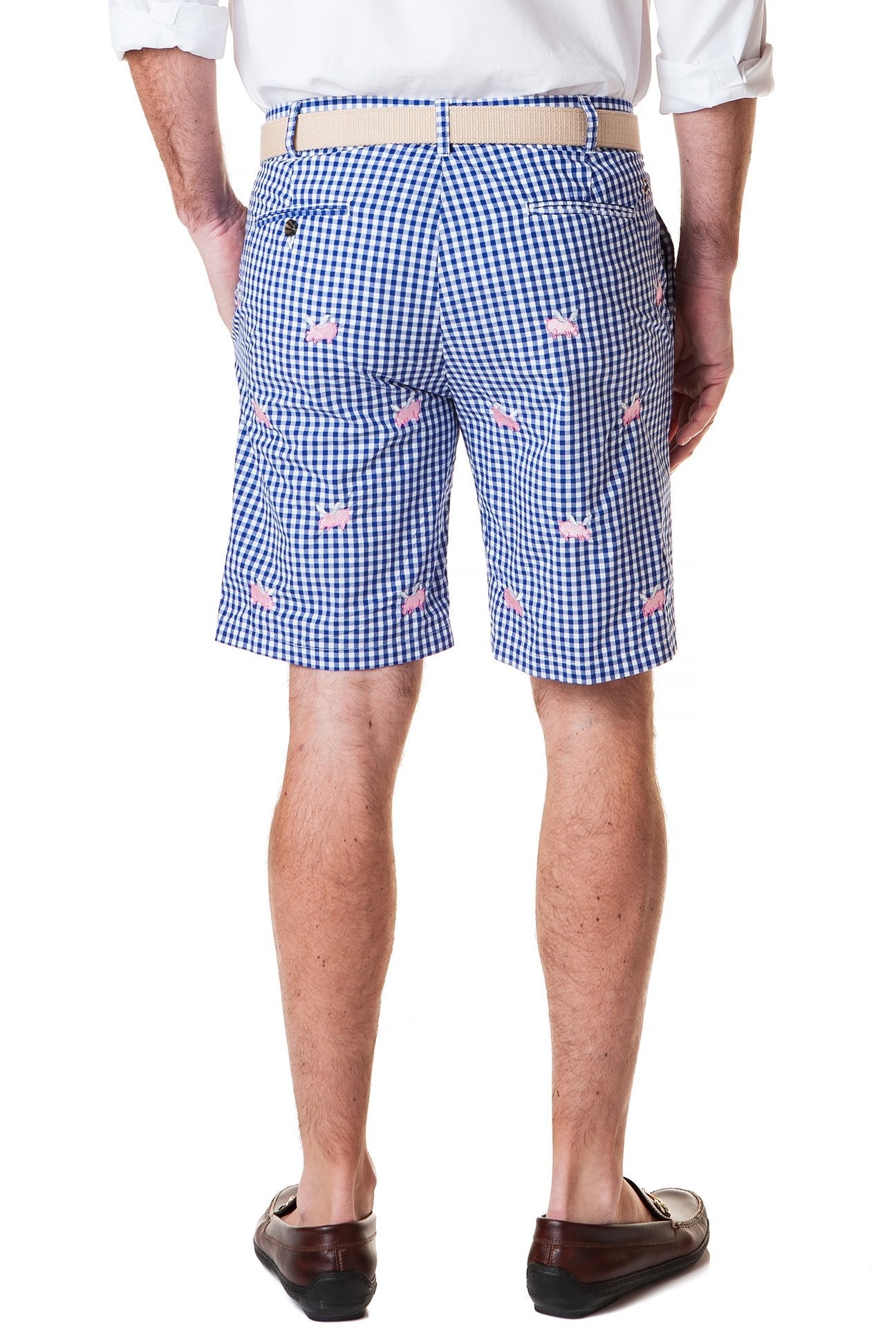 Cisco Short Wide Gingham Royal with Flying Pig - Castaway Nantucket Island