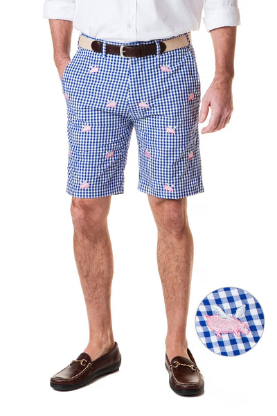 Cisco Short Wide Gingham Royal with Flying Pig - Castaway Nantucket Island