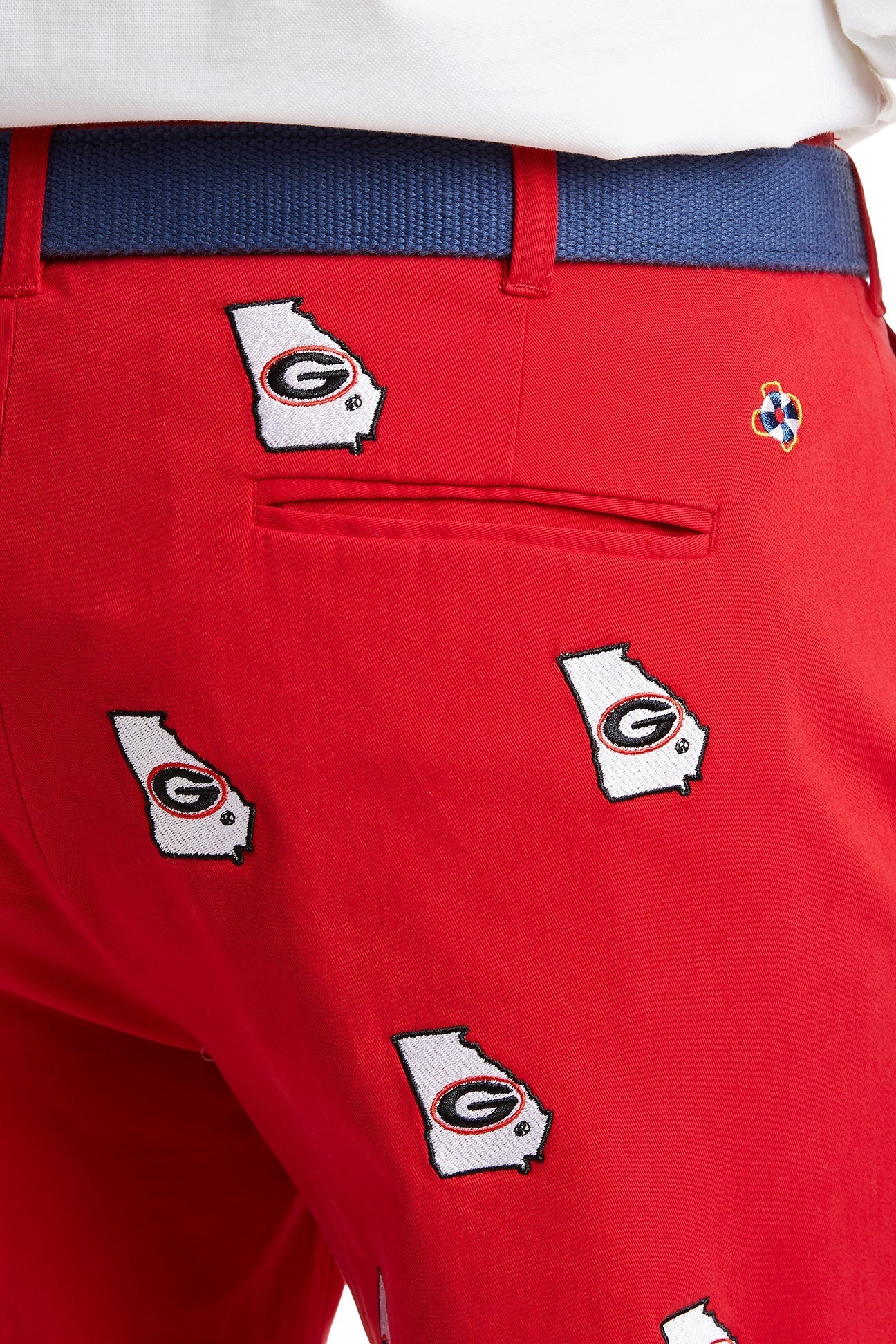 Collegiate Stretch Twill Pant Bulldog Red with UGA MENS EMBROIDERED PANTS Castaway Nantucket Island