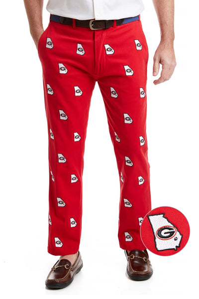 Collegiate Stretch Twill Pant Bulldog Red with UGA MENS EMBROIDERED PANTS Castaway Nantucket Island