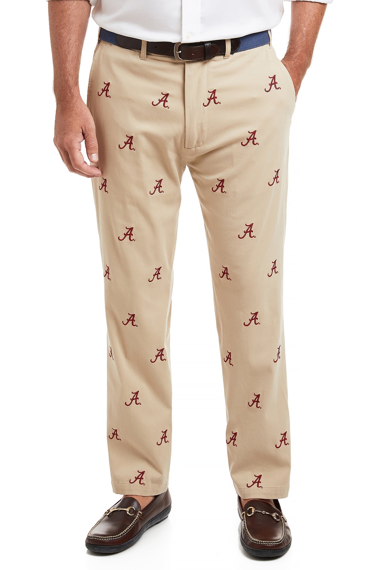 Collegiate Stretch Twill Pant Khaki with Alabama MENS EMBROIDERED PANTS Castaway Nantucket Island