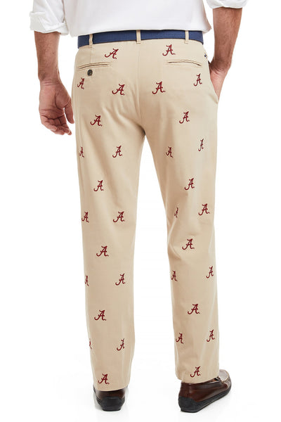 Collegiate Stretch Twill Pant Khaki with Alabama MENS EMBROIDERED PANTS Castaway Nantucket Island