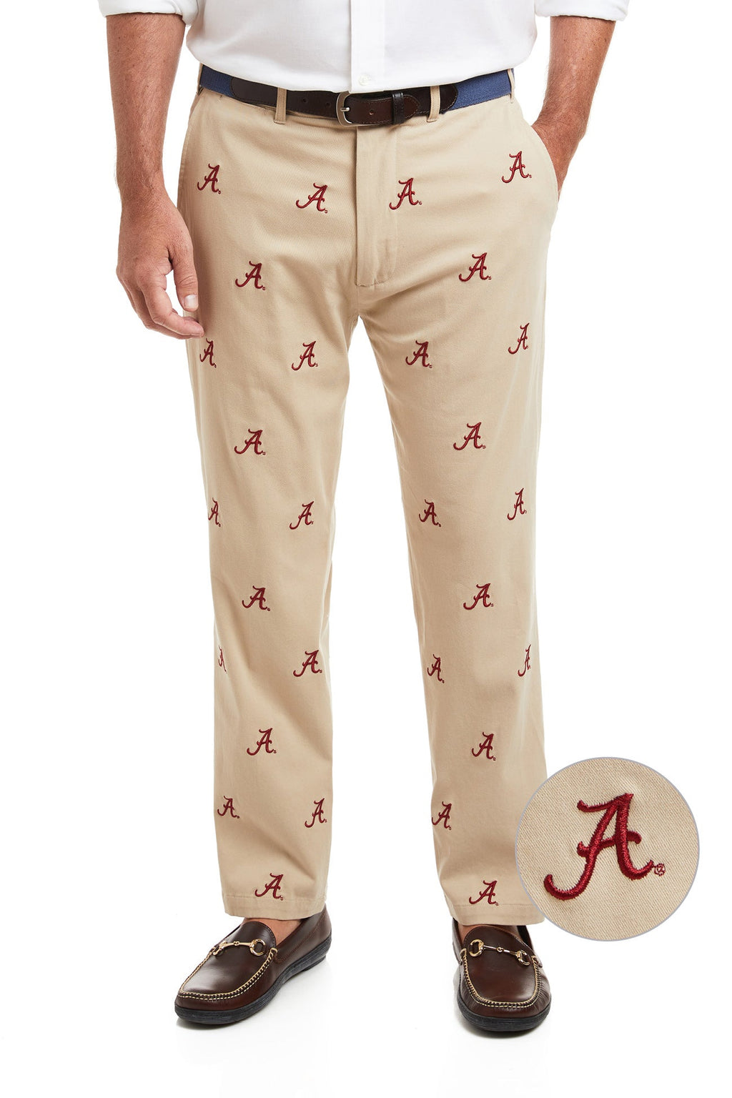 Collegiate Stretch Twill Pant Khaki with Alabama MENS EMBROIDERED PANTS Castaway Nantucket Island