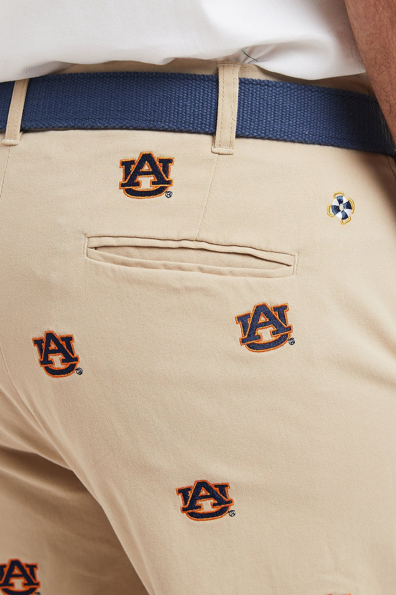 Collegiate Stretch Twill Pant Khaki with Auburn MENS EMBROIDERED PANTS Castaway Nantucket Island