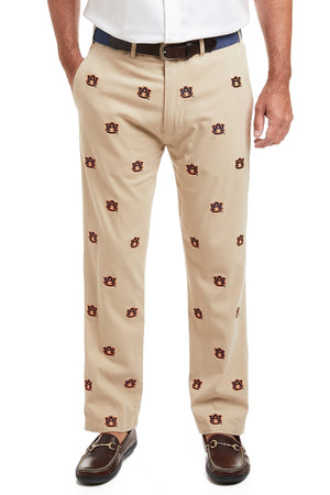 Collegiate Stretch Twill Pant Khaki with Auburn MENS EMBROIDERED PANTS Castaway Nantucket Island