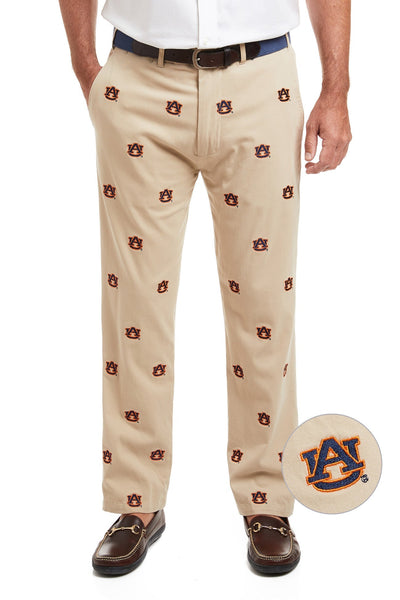 Collegiate Stretch Twill Pant Khaki with Auburn MENS EMBROIDERED PANTS Castaway Nantucket Island