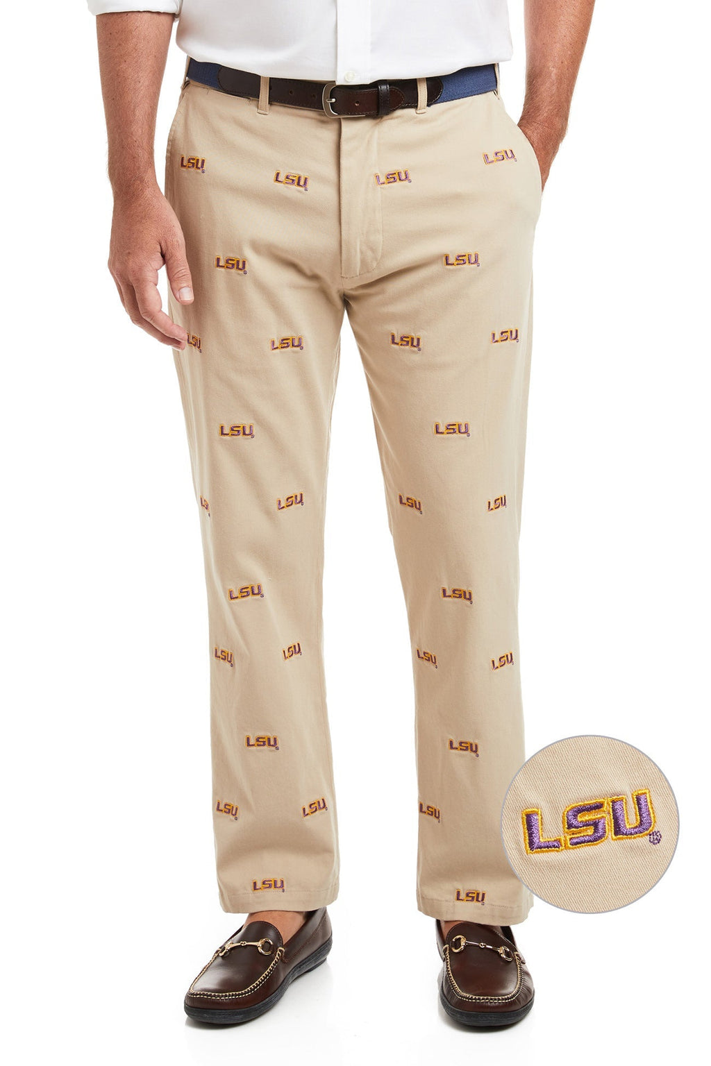 Collegiate Stretch Twill Pant Khaki with LSU MENS EMBROIDERED PANTS Castaway Nantucket Island