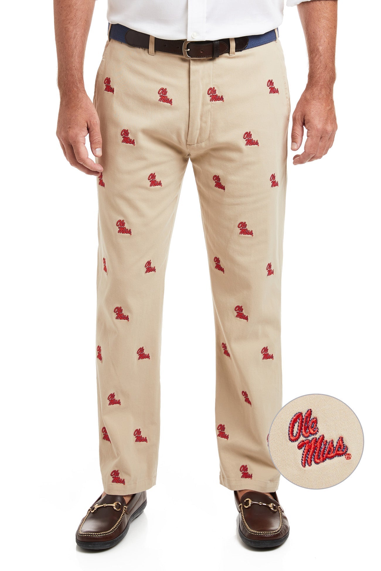 Collegiate Stretch Twill Pant Khaki with Ole Miss MENS EMBROIDERED PANTS Castaway Nantucket Island