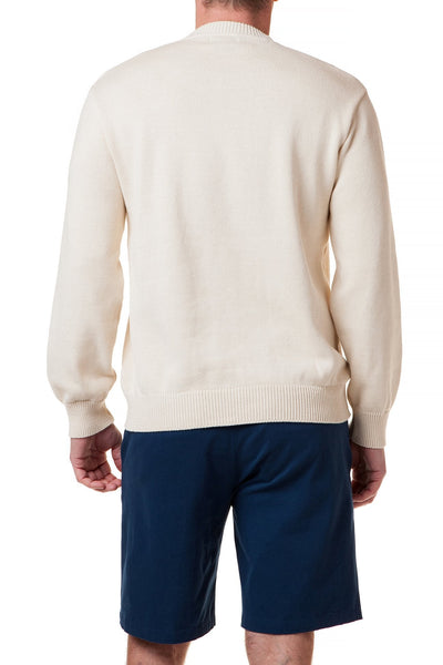 Crew Neck Sweater Cream With American Flag - Castaway Nantucket Island