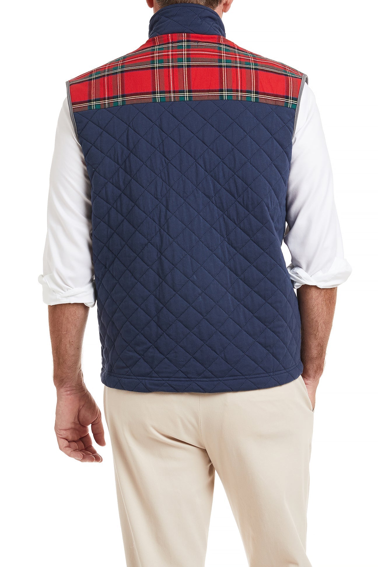 Cross Rip Quilted Vest Nantucket Navy with Royal Stewart Trim MENS OUTERWEAR Castaway Nantucket Island