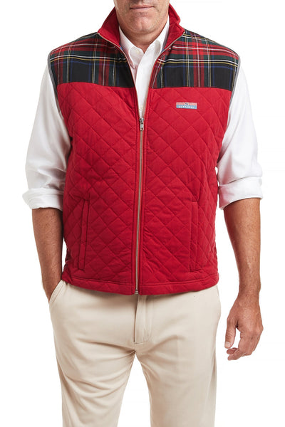 Cross Rip Quilted Vest Regatta Red with Black Stewart Tartan Trim MENS OUTERWEAR Castaway Nantucket Island