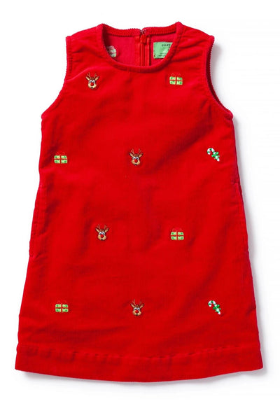 Girls Shift Dress Corduroy Crimson with Christmas Delivery - GIRLS DRESSES - Castaway Nantucket Island