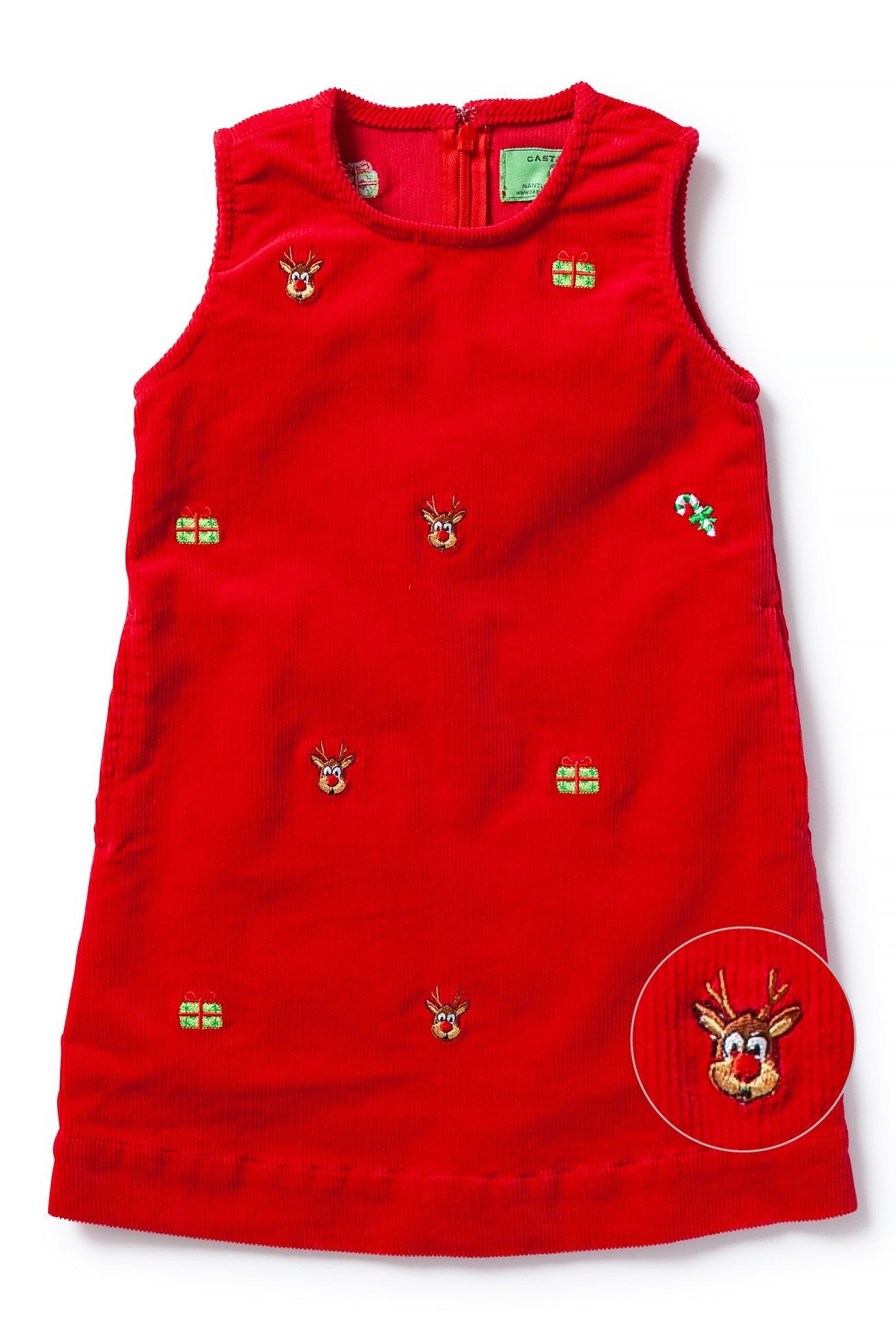 Girls Shift Dress Corduroy Crimson with Christmas Delivery - GIRLS DRESSES - Castaway Nantucket Island