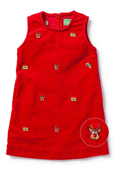Girls Shift Dress Corduroy Crimson with Christmas Delivery - GIRLS DRESSES - Castaway Nantucket Island
