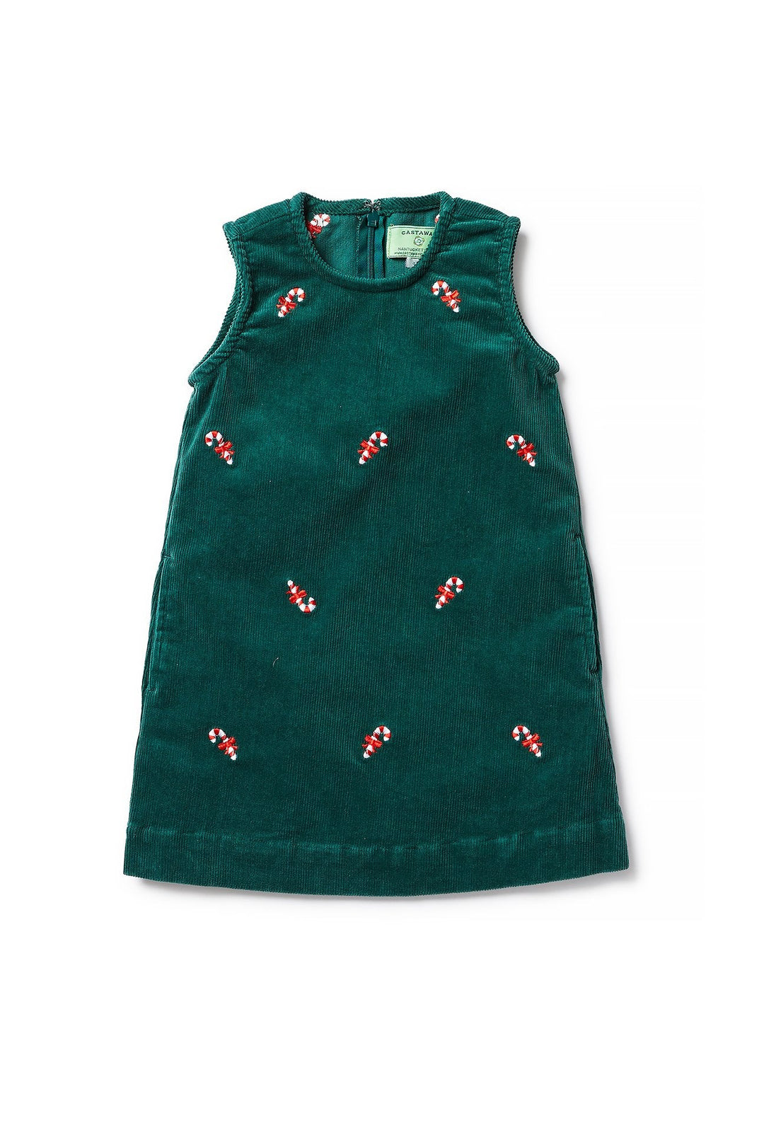 Girls Shift Dress Corduroy Hunter with Candy Cane 6 / Green