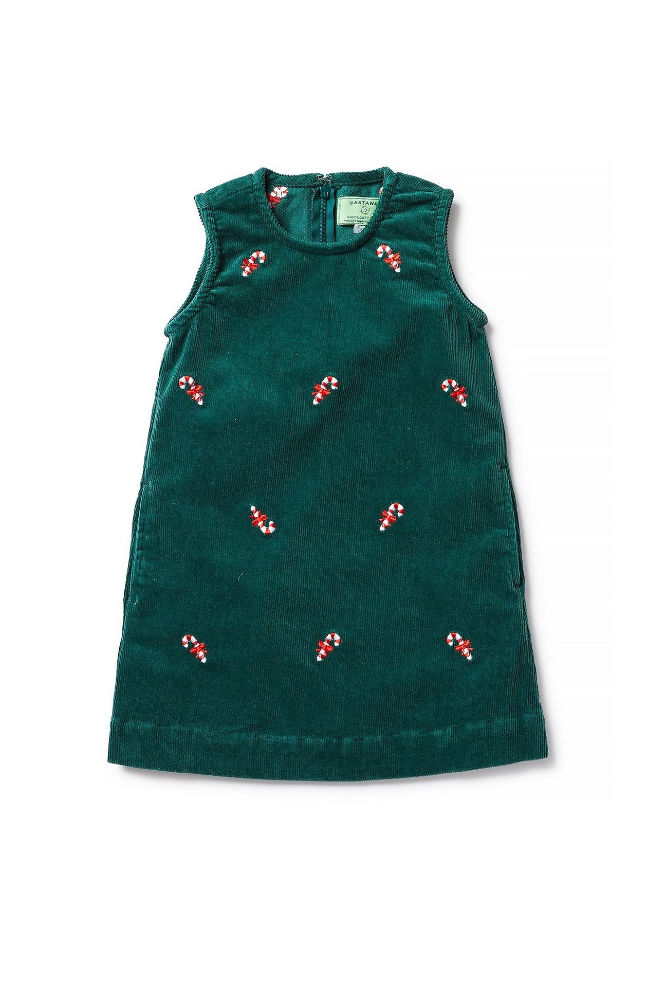 Girls Shift Dress Corduroy Hunter with Candy Cane - Castaway Nantucket Island