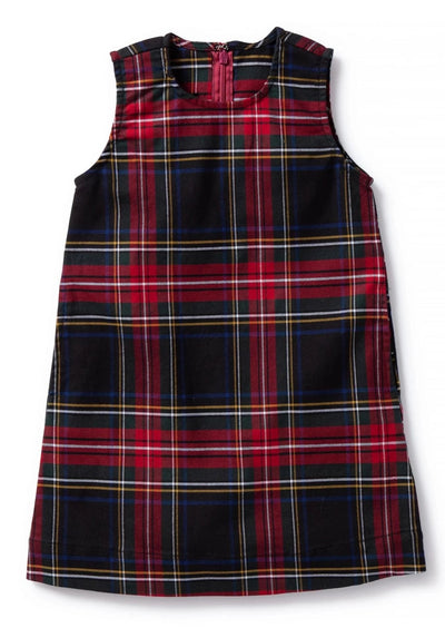 Girls Shift Dress Stretch Twill Black Stewart Plaid - GIRLS DRESSES - Castaway Nantucket Island