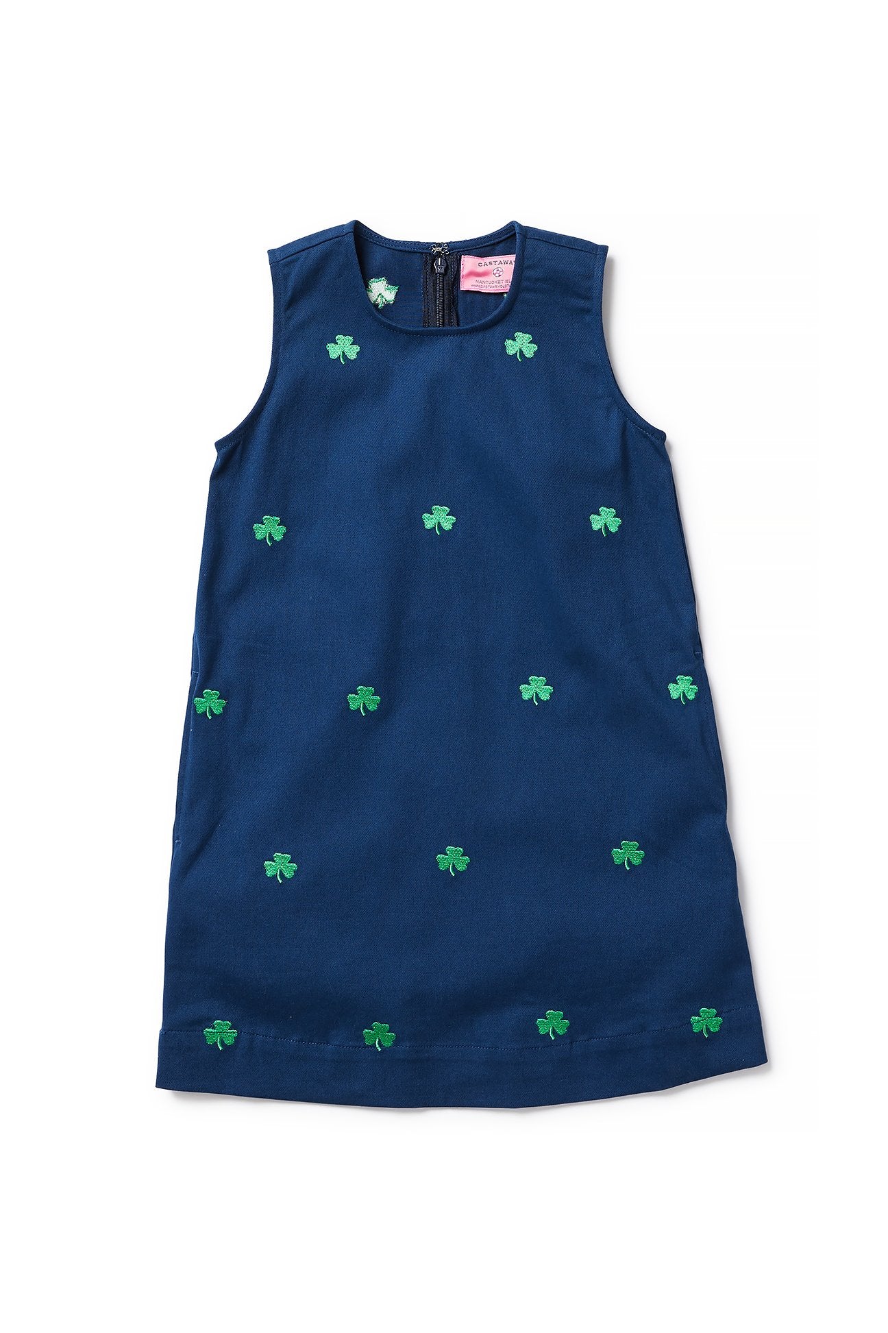 Girls Shift Dress Stretch Twill Nantucket Navy with Shamrock - Castaway Nantucket Island