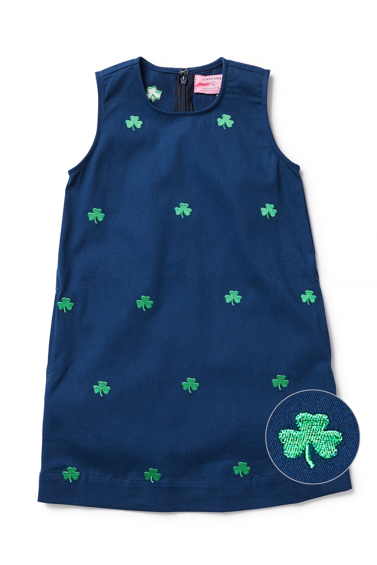 Girls Shift Dress Stretch Twill Nantucket Navy with Shamrock GIRLS DRESSES Castaway Nantucket Island