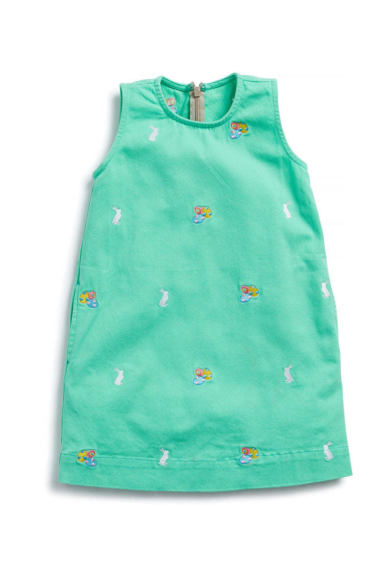 Girls Shift Dress Stretch Twill Spring Green with Easter Eggs & Bunny GIRLS DRESSES Castaway Nantucket Island