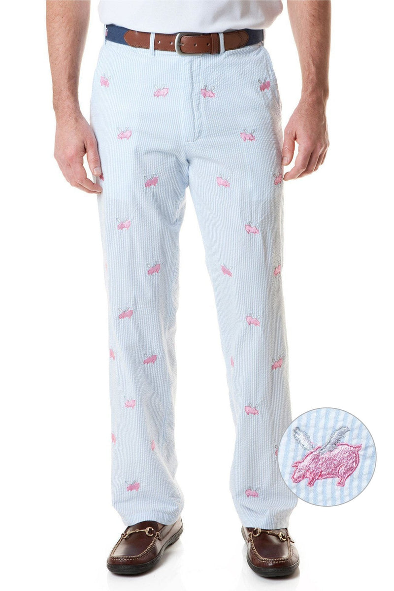 Harbor Pant Blue Seersucker with Flying Pig - ARCHIVED - Castaway Nantucket Island