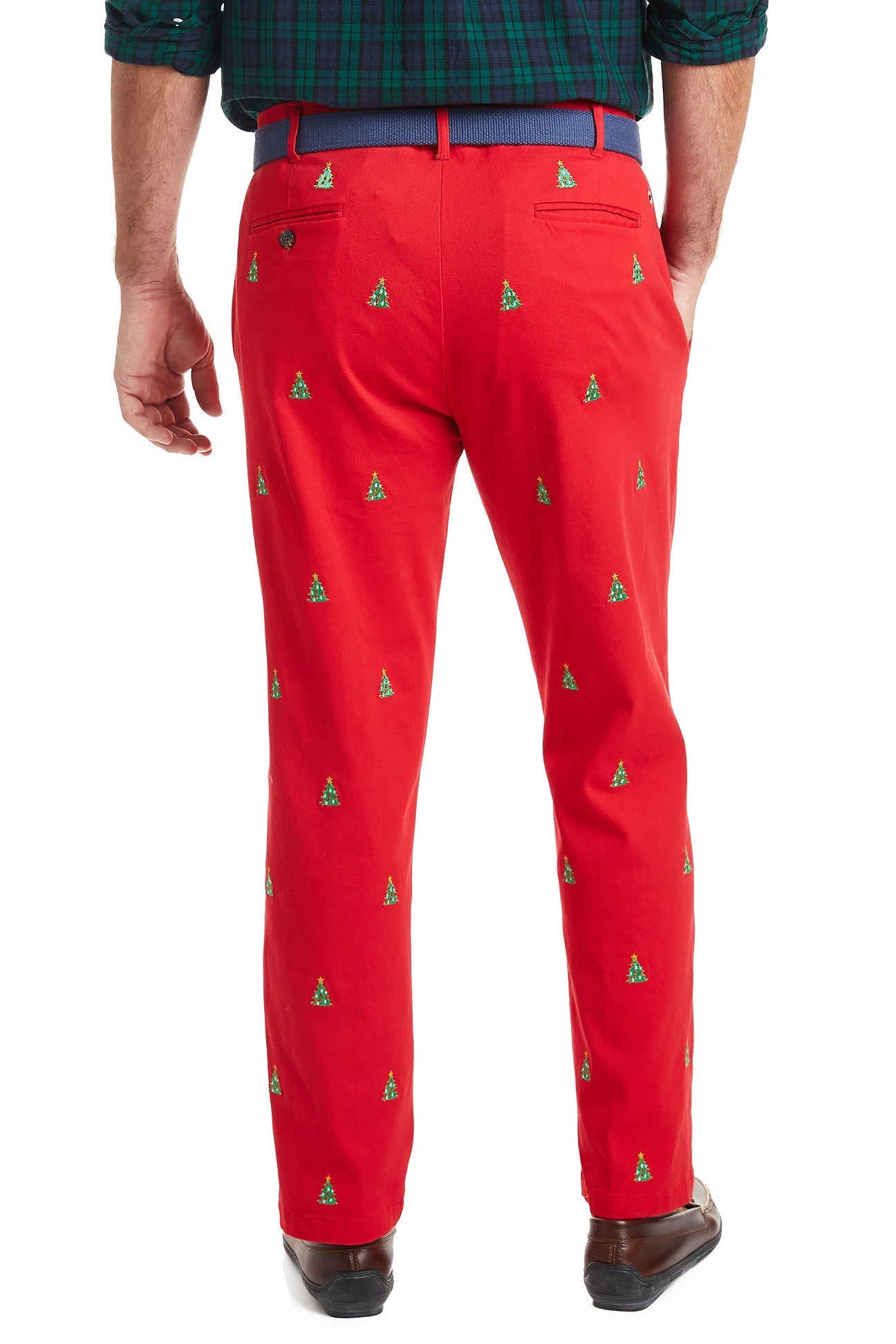 Beachcomber Stretch Corduroy Ankle Capri Crimson with Christmas Tree