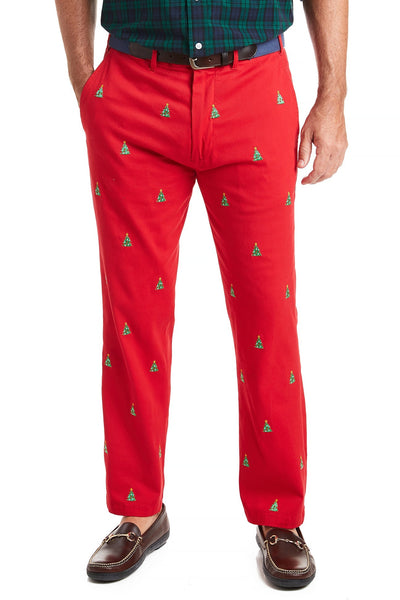 Harbor Pant Stretch Twill Bright Red with Christmas Tree Pants Castaway Nantucket Island