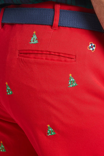 Harbor Pant Stretch Twill Bright Red with Christmas Tree Pants Castaway Nantucket Island