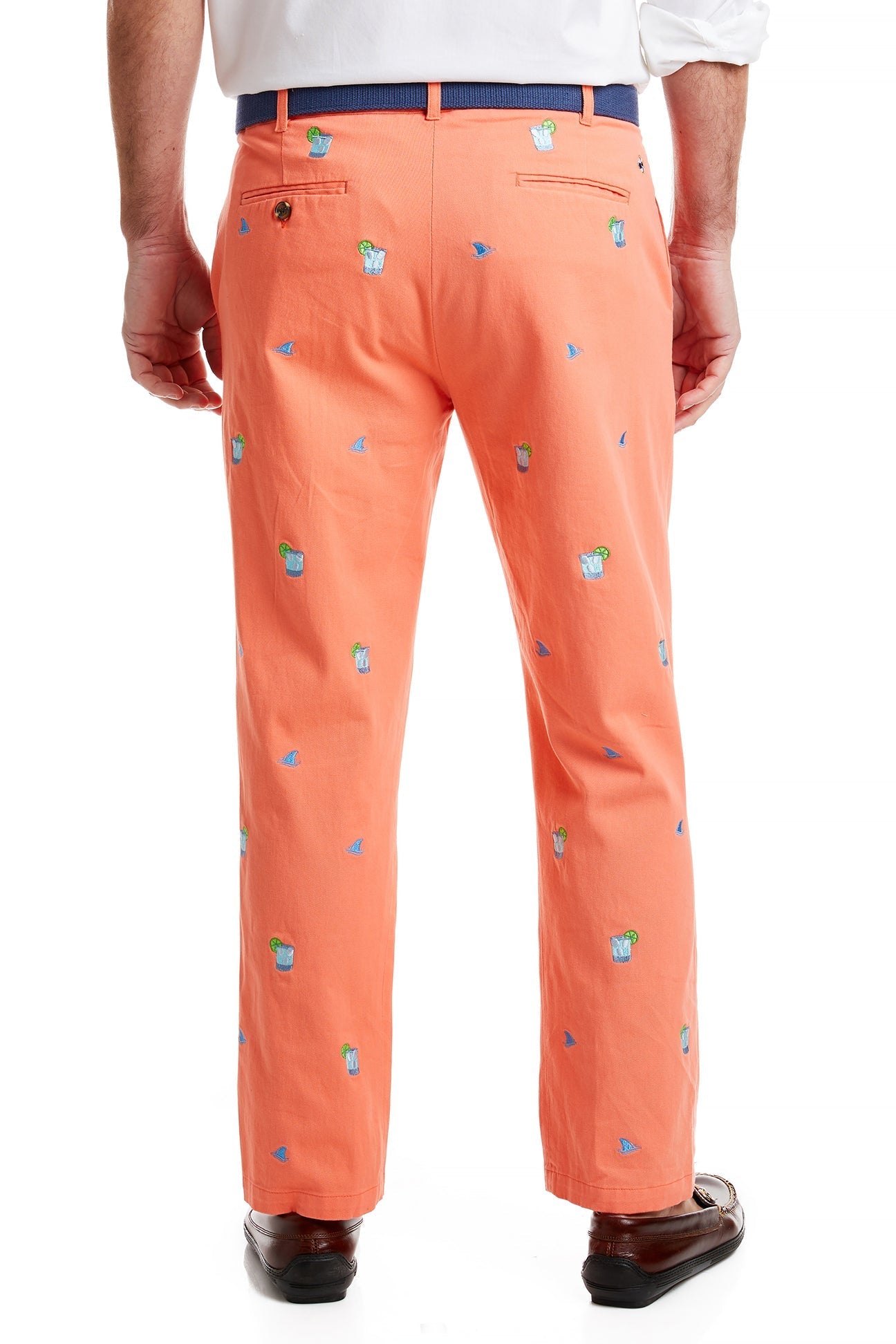 Harbor Pant Stretch Twill Coral with Fin & Tonic MENS EMBROIDERED PANTS Castaway Nantucket Island