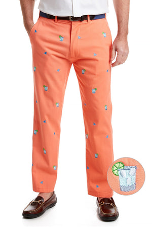 Harbor Pant Stretch Twill Coral with Fin & Tonic MENS EMBROIDERED PANTS Castaway Nantucket Island