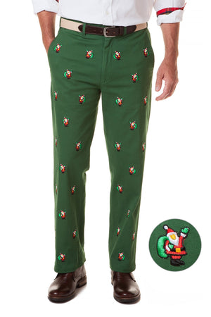 Harbor Pant Stretch Twill Hunter with Santa - MENS EMBROIDERED PANTS - Castaway Nantucket Island