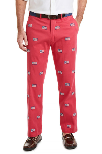 Harbor Pant Stretch Twill Hurricane Red with American Flag MENS EMBROIDERED PANTS Castaway Nantucket Island