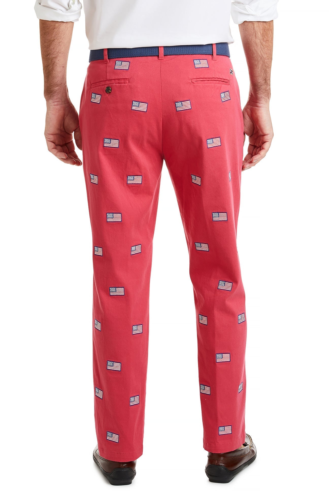 Harbor Pant Stretch Twill Hurricane Red with American Flag MENS EMBROIDERED PANTS Castaway Nantucket Island