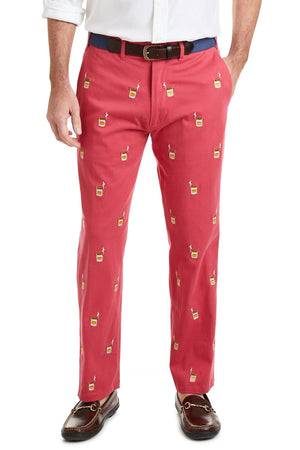 Harbor Pant Stretch Twill Hurricane Red with Scotch and Cigar MENS EMBROIDERED PANTS Castaway Nantucket Island