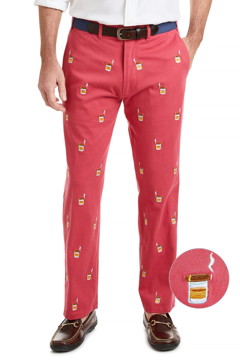 Harbor Pant Stretch Twill Hurricane Red with Scotch and Cigar MENS EMBROIDERED PANTS Castaway Nantucket Island