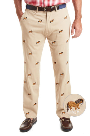 Harbor Pant Stretch Twill Khaki with Clydesdale MENS EMBROIDERED PANTS Castaway Nantucket Island