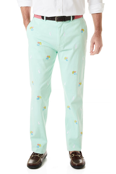 Harbor Pant Stretch Twill Mint with Easter Eggs and Bunny - Castaway Nantucket Island