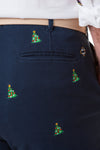 Harbor Pant Stretch Twill Nantucket Navy with Christmas Tree - MENS EMBROIDERED PANTS - Castaway Nantucket Island