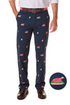 Harbor Pant Stretch Twill Nantucket Navy with Cooked Turkey & Football - MENS EMBROIDERED PANTS - Castaway Nantucket Island