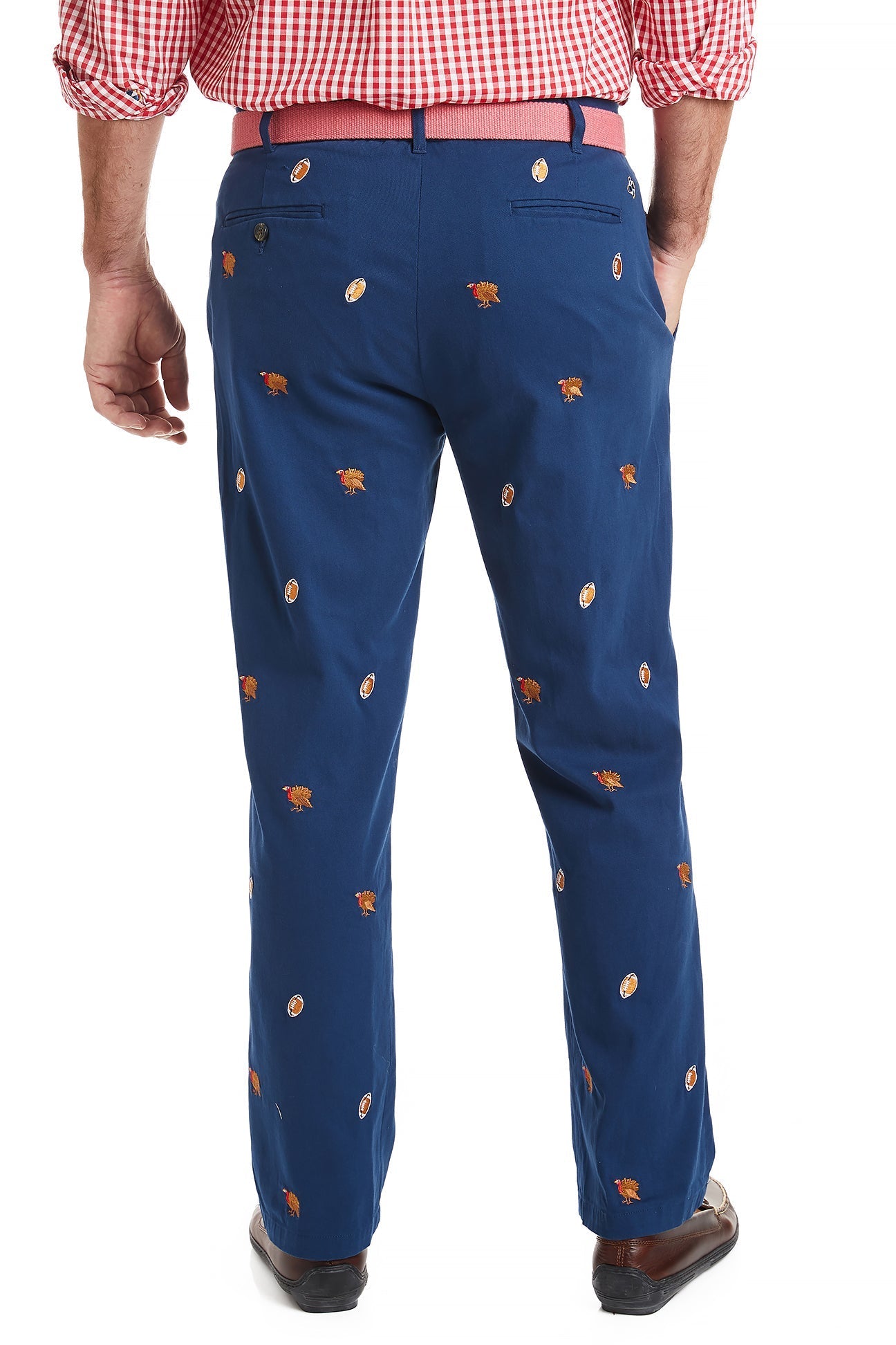 Harbor Pant Stretch Twill Nantucket Navy with Turkey & Football Pants Castaway Nantucket Island