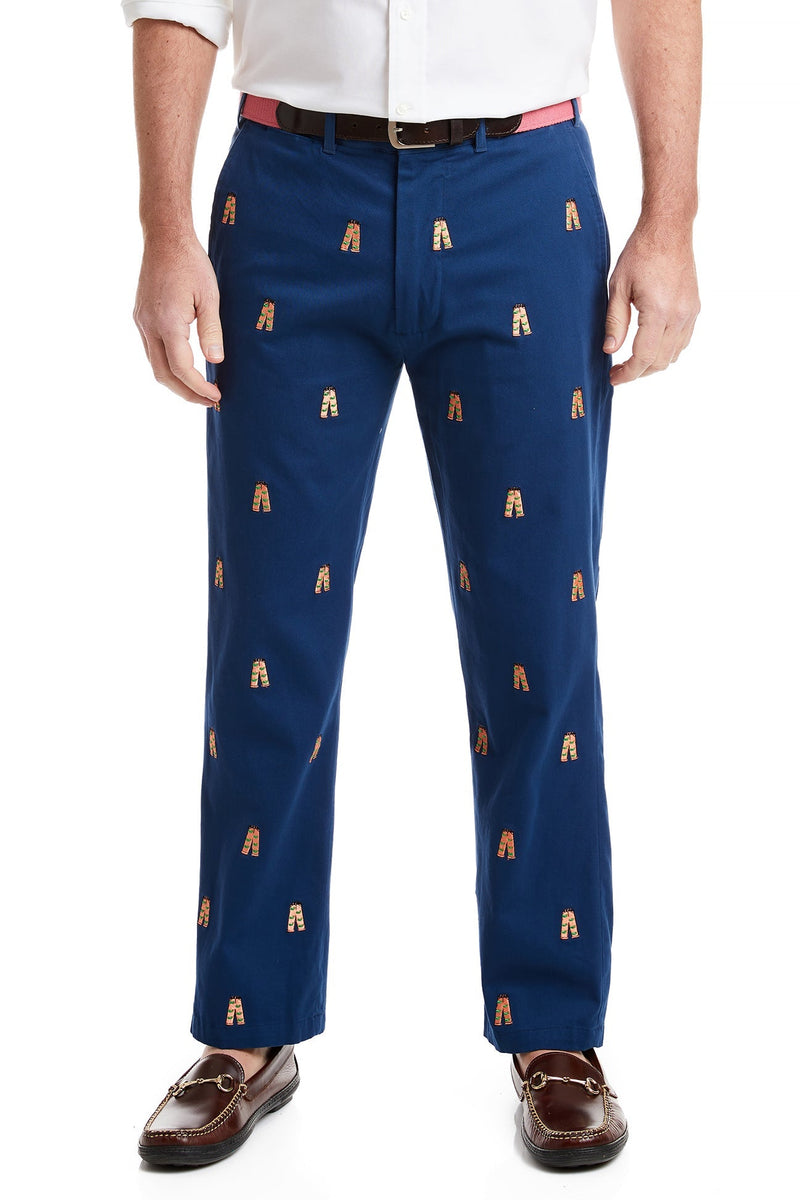 Harbor Pant Stretch Twill Nantucket Navy with Whale Pants MENS EMBROIDERED PANTS Castaway Nantucket Island